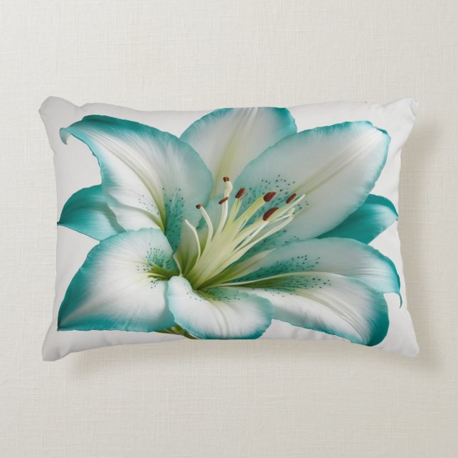 lily turquoise-white flower throw pillow (Front)