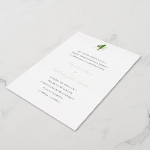 Lily Valley Crest Formal Traditional Wedding Gold Foil Invitation