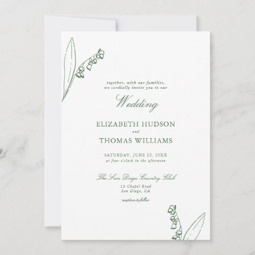 Lily Valley Floral Sketch Modern Classic Wedding Invitation