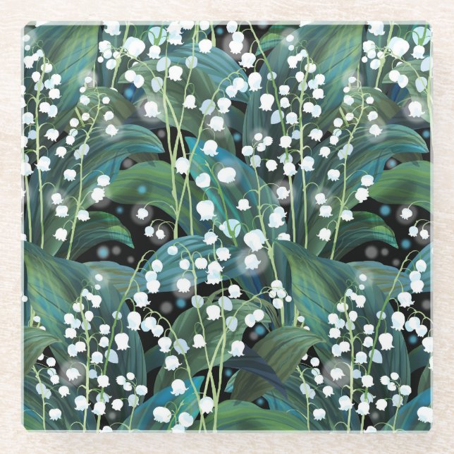 Lily Valley Seamless Pattern Background Glass Coaster (Front)
