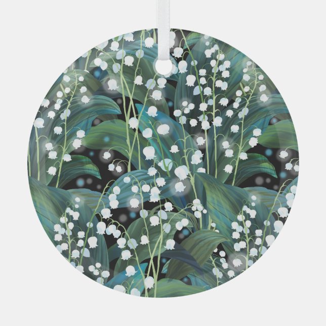 Lily Valley Seamless Pattern Background Glass Ornament (Front)