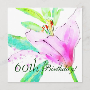 Lily Watercolor 60th Birthday Party Invitation