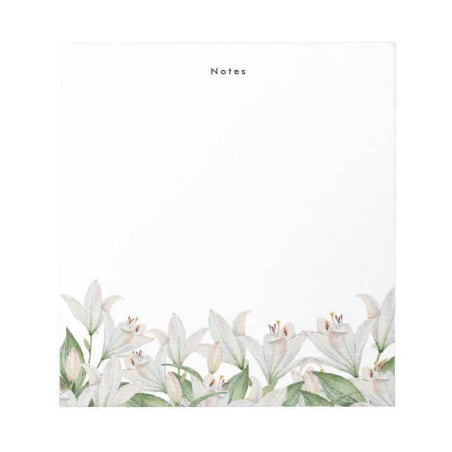 Lily Watercolor White Spring Flowers Personalized Notepad (Front)