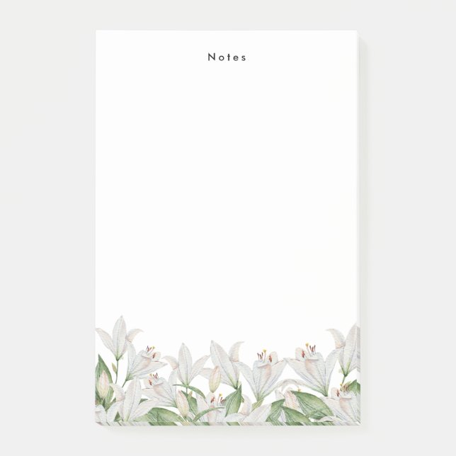 Lily Watercolor White Spring Flowers Personalized Post-it Notes (Front)