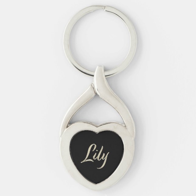 Lily white gold handwriting key keychain (Front)