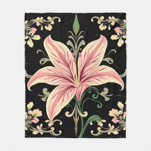 Lily with Art Deco Floral Patterns Fleece Blanket