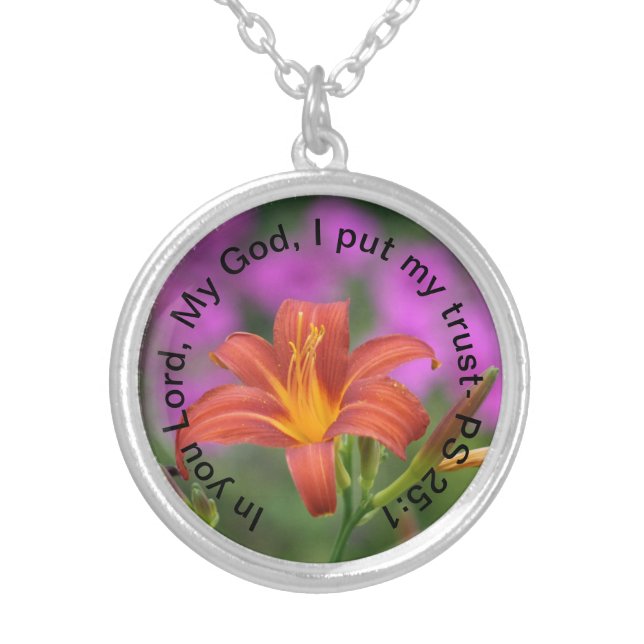 Lily with Bible Verse Silver Plated Necklace (Front)
