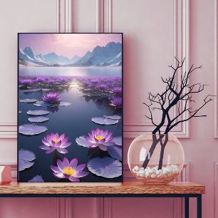 Lilypad Mountain Lake Scape Poster