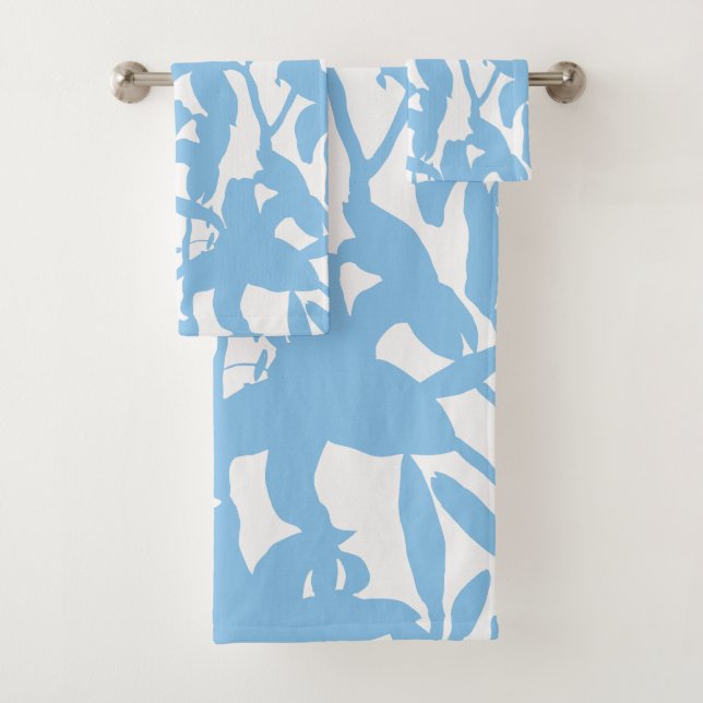 Lilyshade - Abstract Botanical Soft Blue & White Bath Towel Set (Insitu)