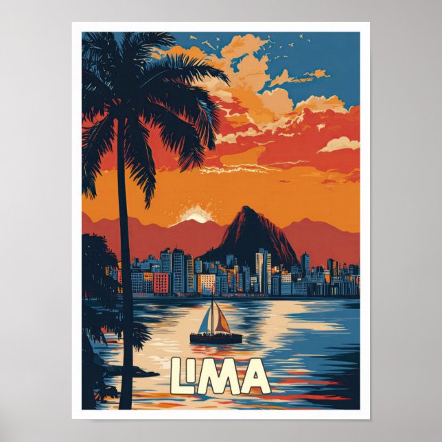Lima Beach Peru Art Vintage Travel Illustration Poster (Front)