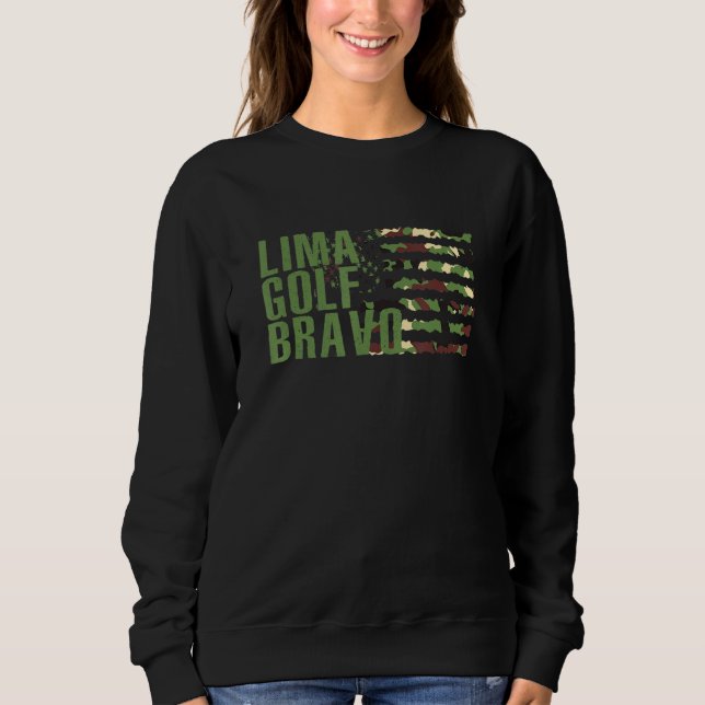 Lima Golf Bravo American Flag Camouflage Sweatshirt (Front)