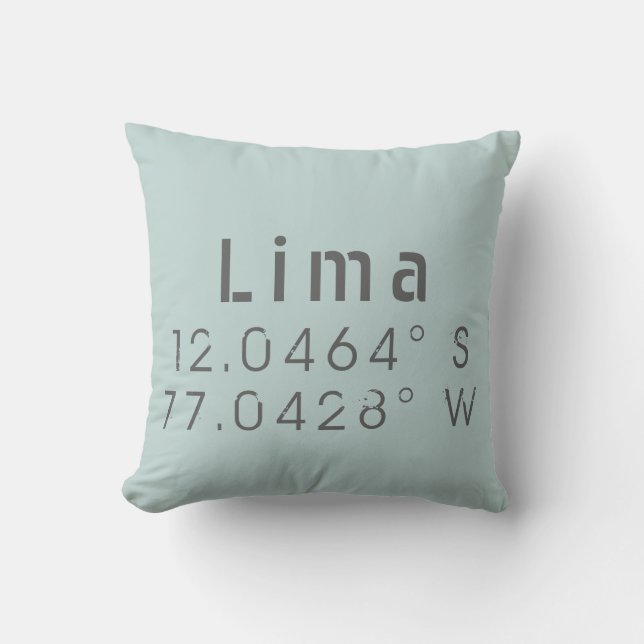 Lima Latitude Longitude Throw Pillow (Front)