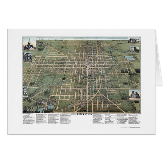 Lima, OH Panoramic Map - 1892 Cards (Front Horizontal)