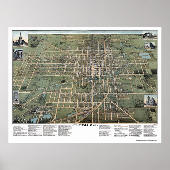 Lima, OH Panoramic Map - 1892 Poster (Front)