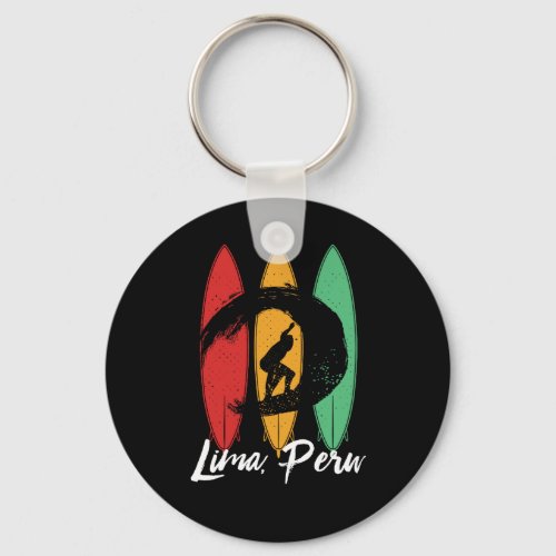 Lima Peru Beach Vintage Retro Surfing Keychain