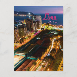 Lima Peru Capital Pacific Coast City Lights Night Postcard