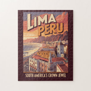 Lima Peru Coast Illustration Travel Art Vintage Jigsaw Puzzle