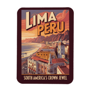 Lima Peru Coast Illustration Travel Art Vintage Magnet