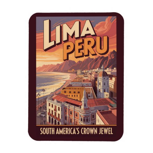 Lima Peru Coast Illustration Travel Art Vintage Magnet
