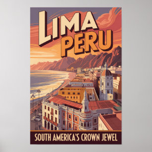 Lima Peru Coast Illustration Travel Art Vintage Poster