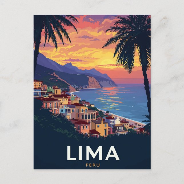Lima Peru Coast Sunset Palm Trees Postcard (Front)
