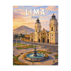 Lima Peru Illustration Travel Art Vintage Postcard