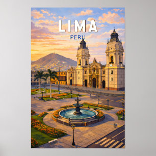 Lima Peru Illustration Travel Art Vintage Poster
