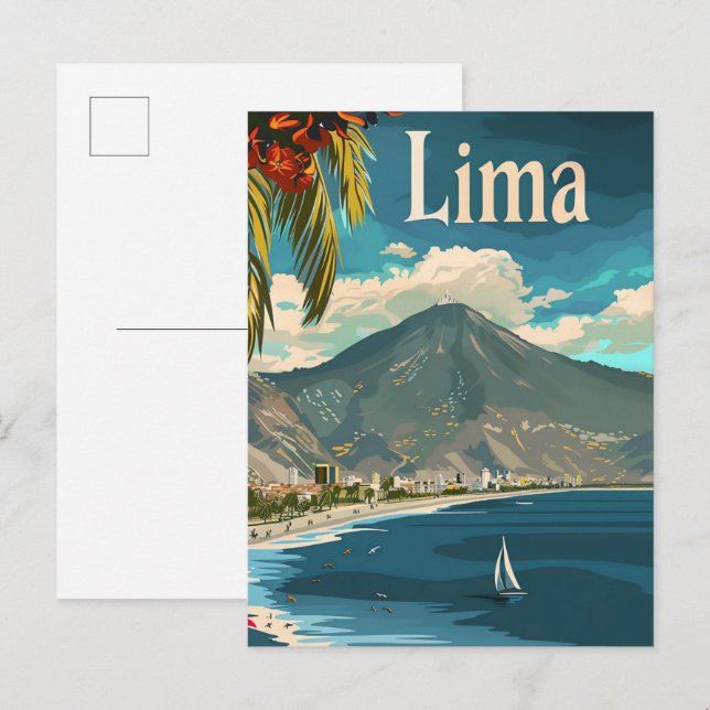 Lima Peru Vintage Retro Travel Illustration Postcard (Front/Back)