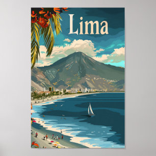 Lima Peru Vintage Retro Travel Illustration Poster
