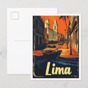 Lima Peru Vintage Travel Illustration Postcard