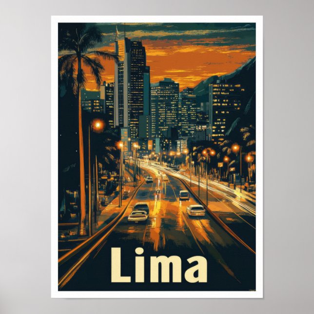 Lima Peru Vintage Travel Illustration Poster (Front)