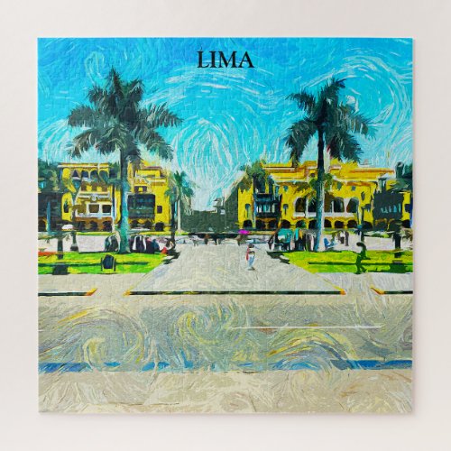 Lima Peru Watercolor Oil Paint Vintage Travel  Jigsaw Puzzle