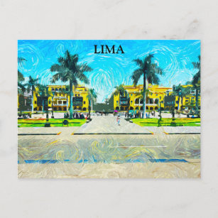Lima Peru Watercolor Oil Paint Vintage Travel  Postcard