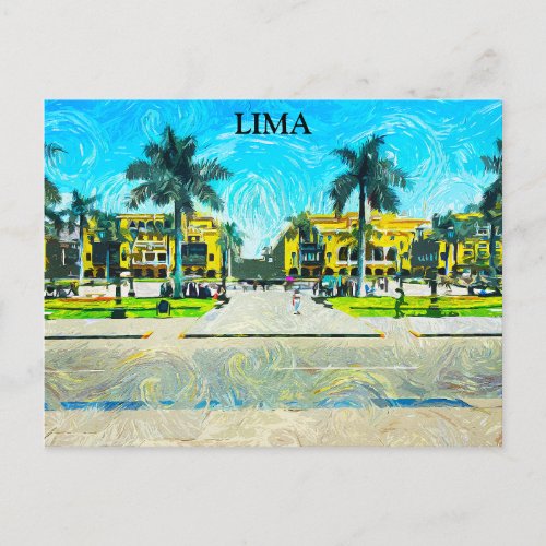 Lima Peru Watercolor Oil Paint Vintage Travel  Postcard