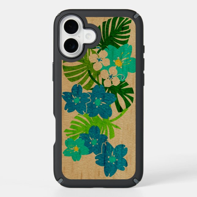 Limahuli Garden Hawaiian Faux Wood Turq Speck iPhone Case (Front)