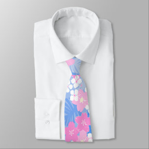Limahuli Garden Vintage Hawaiian Floral -Peri Pink Neck Tie