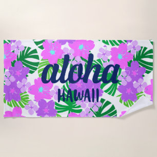 Limahuli Garden Vintage Hawaiian Floral Violet Beach Towel