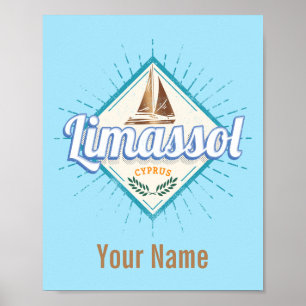 Limassol City Cyprus Retro Sailing Ship Vintage Poster
