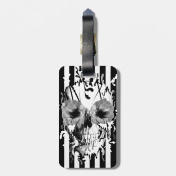 Limbo  Black And White Striped Skull Luggage Tag by KPattersonDesign at Zazzle
