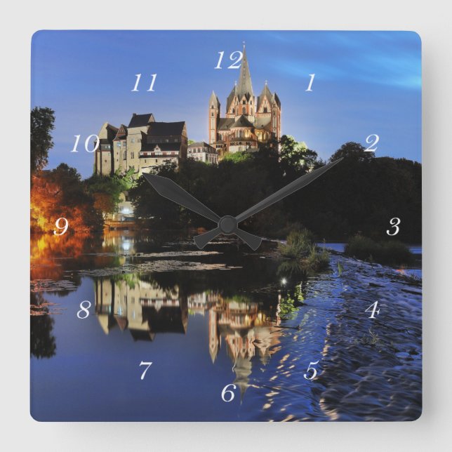 Limburg Cathedral at the Blue Hour Square Wall Clock (Front)