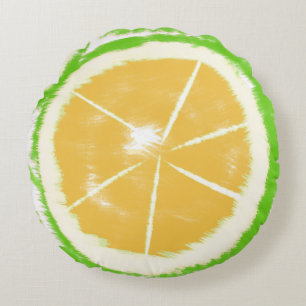 Lime Abstract Citrus Tie Dye Design Round Pillow