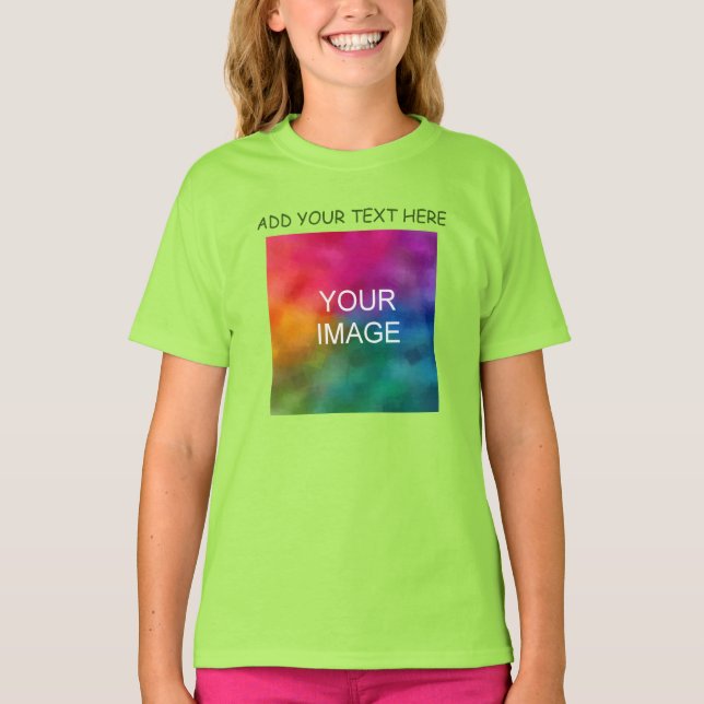 Lime Add Your Text Photo Template Girls Basic T-Shirt (Front)