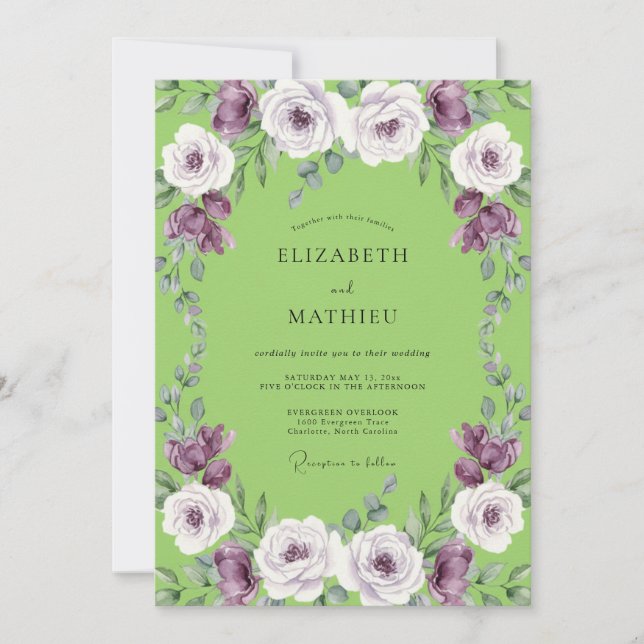 Lime Amethyst Rose Wedding Invitation (Front)