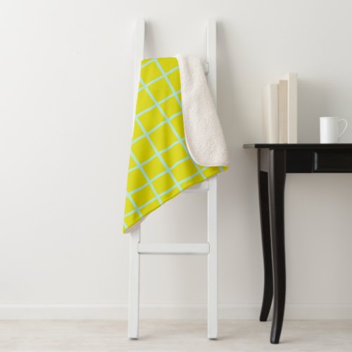 Lime and Aqua Abstract Grid Lines Pattern Sherpa Blanket