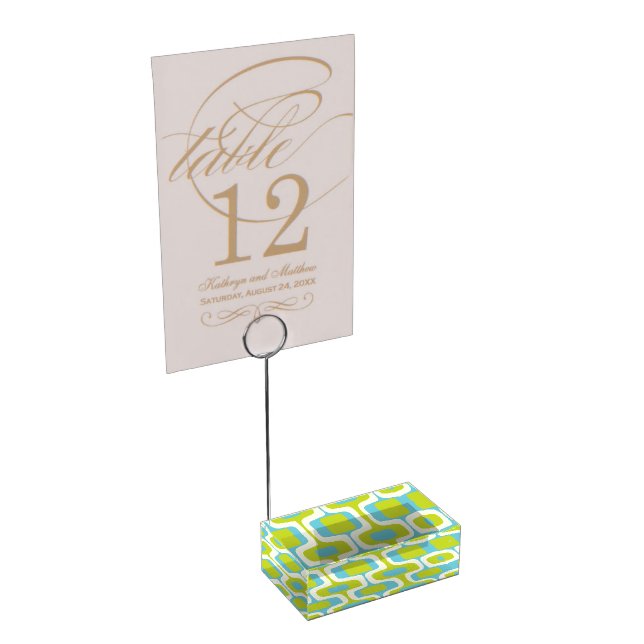 Lime and Aqua Mid-Century Modern  Pattern Table Number Holder (Corner)