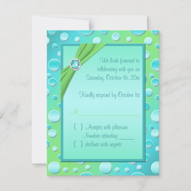 Lime and Aqua Polka Dot RSVP Card (Front)