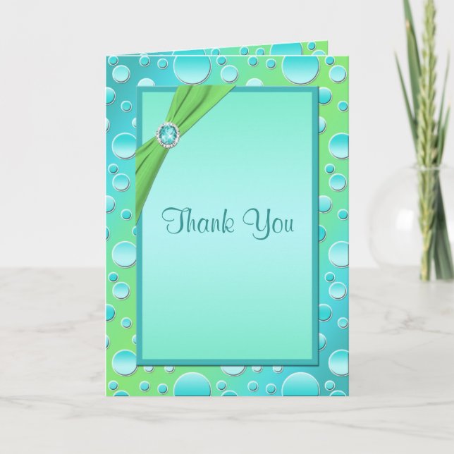 Lime and Aqua Polka Dot Thank You Card (Front)