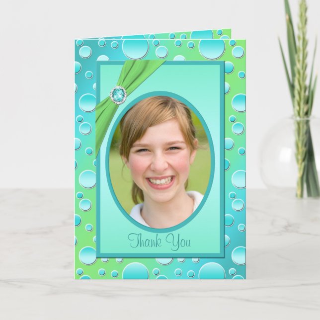 Lime and Aqua Polka Dot Thank You Card with Photo (Front)