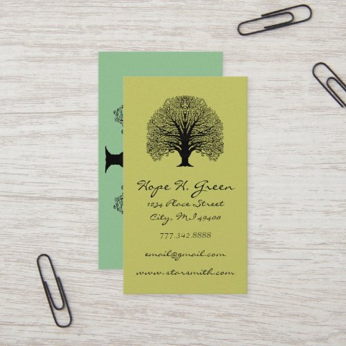 Lime and BLack Swirled Tree Business Cards
