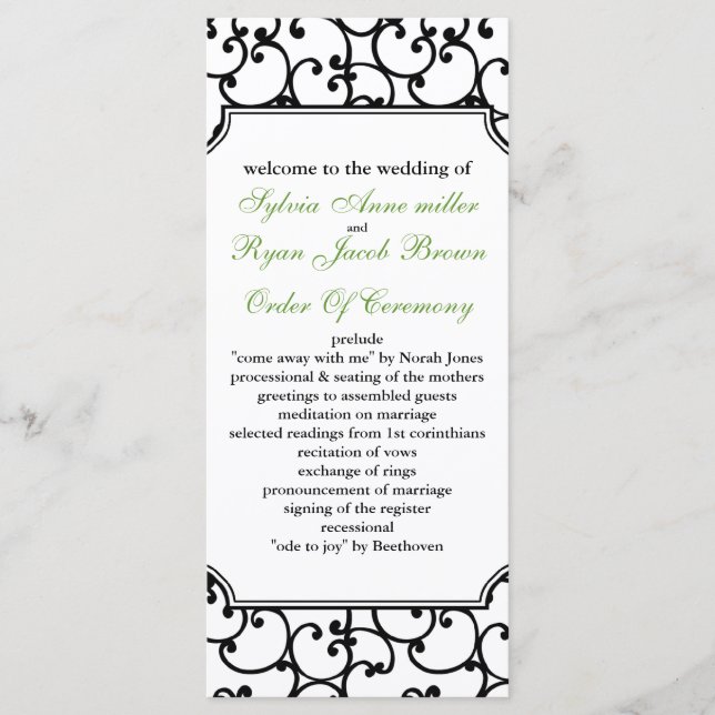 lime and black Wedding program (Front)